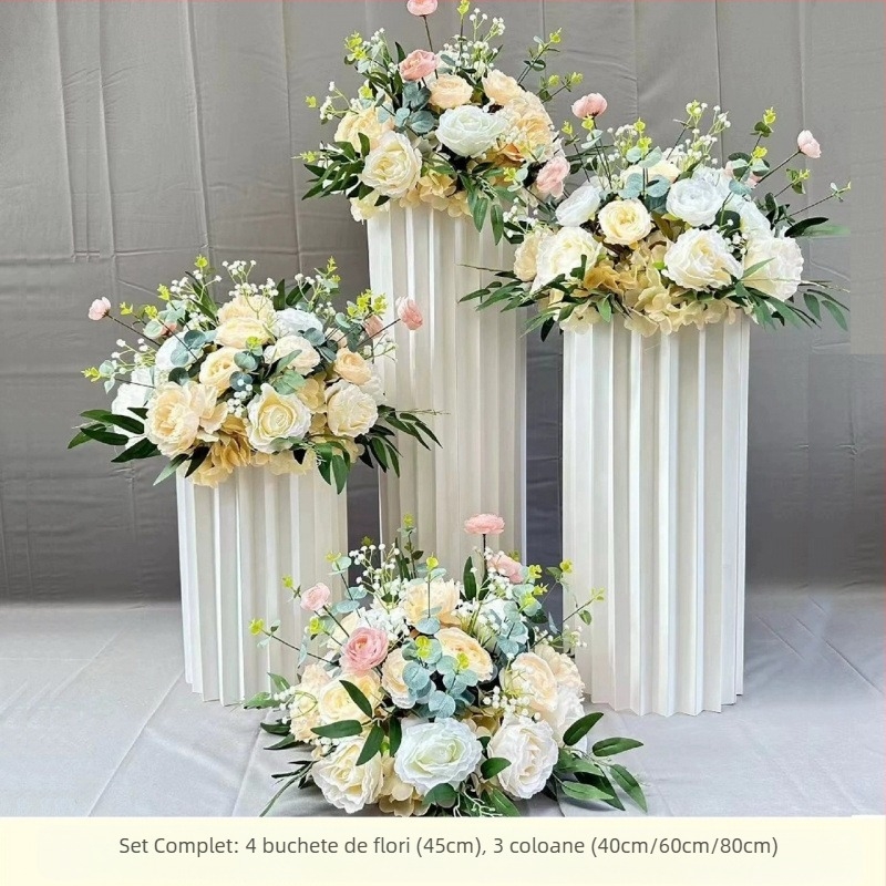 Livrare auto ceremonie fereastră nuntă decor stil flori artificiale decor flori false 4s magazin bun venit Kt marca coloană romană decor