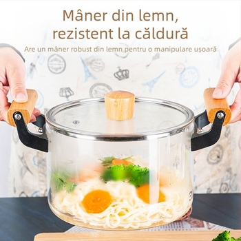 Oală cu conținut ridicat de borosilicat, oală din sticlă cu două mânere, oală pentru supă cu flacără deschisă, oală pentru tocană, oală pentru supă pentru uz casnic, rezistentă la temperaturi ridicate, aragaz electric ceramic, aburitor, aragaz cu inducție
