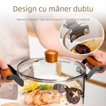 Oală cu conținut ridicat de borosilicat, oală din sticlă cu două mânere, oală pentru supă cu flacără deschisă, oală pentru tocană, oală pentru supă pentru uz casnic, rezistentă la temperaturi ridicate, aragaz electric ceramic, aburitor, aragaz cu inducție