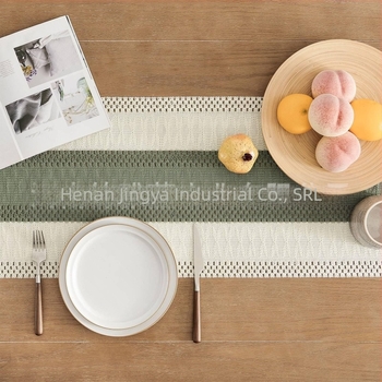 Steag de masă Amazon, bumbac și in, dungi, cusături, țesut în două culori, ciucuri, nimic pastoral, față de masă rustică, producători furnizează