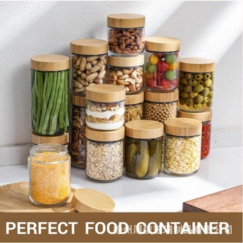 Borcan de depozitare cu capac din bambus Amazon transfrontalier, borcan sigilat din sticlă pentru boabe de cafea, borcan de depozitare cu gustări și nuci pentru bucătărie