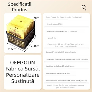 Xirui Coș Magnetic pentru Pliculețe de Ceai, Rack de Depozitare, Capacitate Mare, Fier, Modern Simplu, Coș de Depozitare pentru Pliculețe de Ceai cu 6 Piese, Stil European