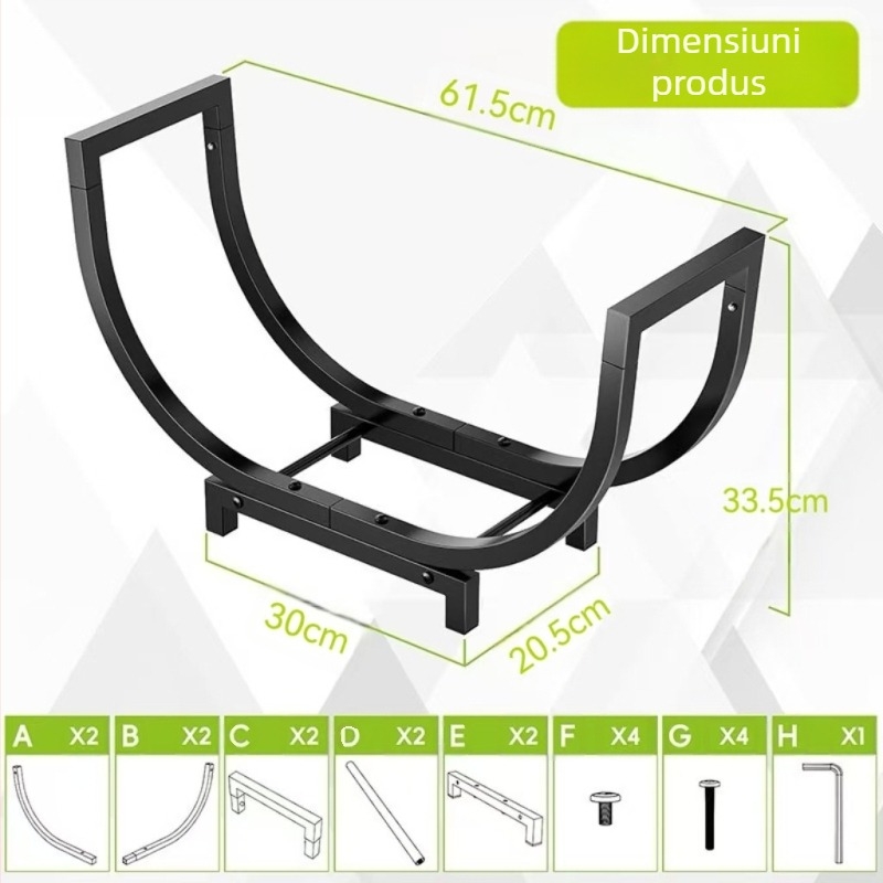 Raft de depozitare a lemnelor de foc, raft metalic pentru stivă de lemne de foc, raft de depozitare a lemnelor, raft de depozitare și organizare a lemnelor de foc pentru șemineu interior, afișaj din lemn