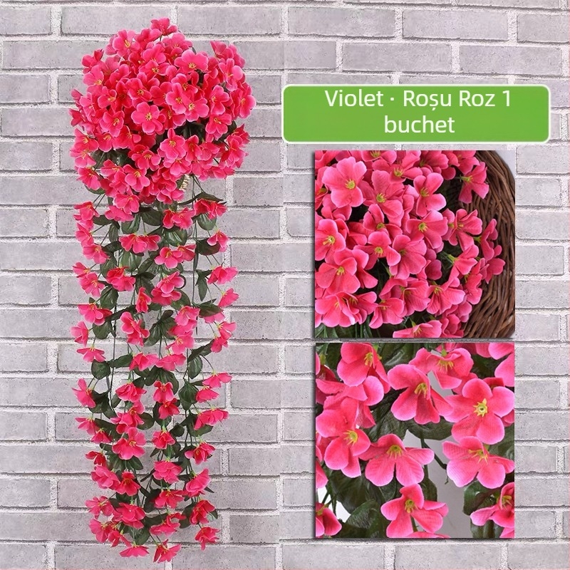 Flori artificiale violete pentru perete, decorațiuni interioare pentru perete, balcon, gard, coș suspendat, flori artificiale din ratan, pentru nuntă