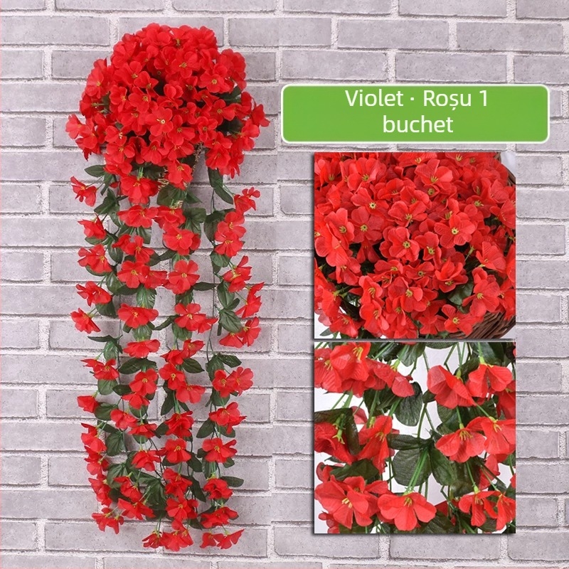 Flori artificiale violete pentru perete, decorațiuni interioare pentru perete, balcon, gard, coș suspendat, flori artificiale din ratan, pentru nuntă