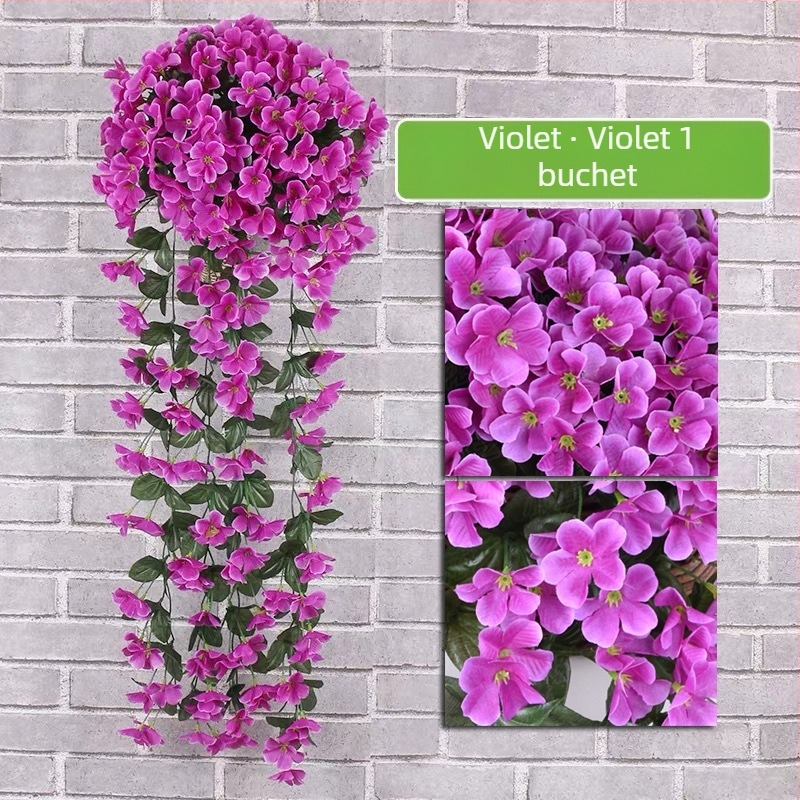 Flori artificiale violete pentru perete, decorațiuni interioare pentru perete, balcon, gard, coș suspendat, flori artificiale din ratan, pentru nuntă