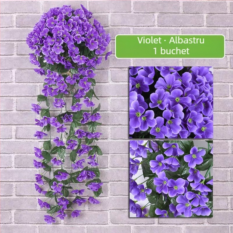 Flori artificiale violete pentru perete, decorațiuni interioare pentru perete, balcon, gard, coș suspendat, flori artificiale din ratan, pentru nuntă