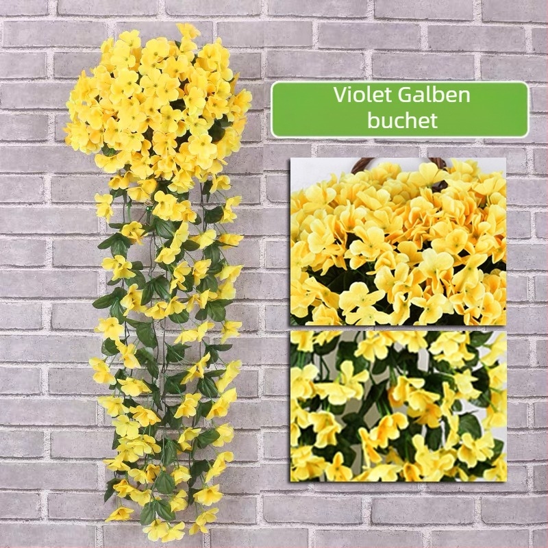 Flori artificiale violete pentru perete, decorațiuni interioare pentru perete, balcon, gard, coș suspendat, flori artificiale din ratan, pentru nuntă