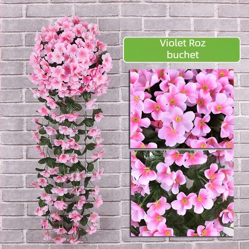 Flori artificiale violete pentru perete, decorațiuni interioare pentru perete, balcon, gard, coș suspendat, flori artificiale din ratan, pentru nuntă