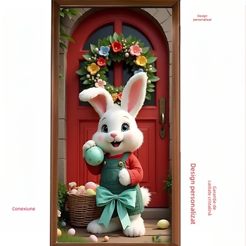 Noua husă de ușă de Paște transfrontalieră, amenajare pentru petreceri de sărbători, decorare foto în aer liber, lățimea ușii, banner vertical cu iepure, perdea de ușă