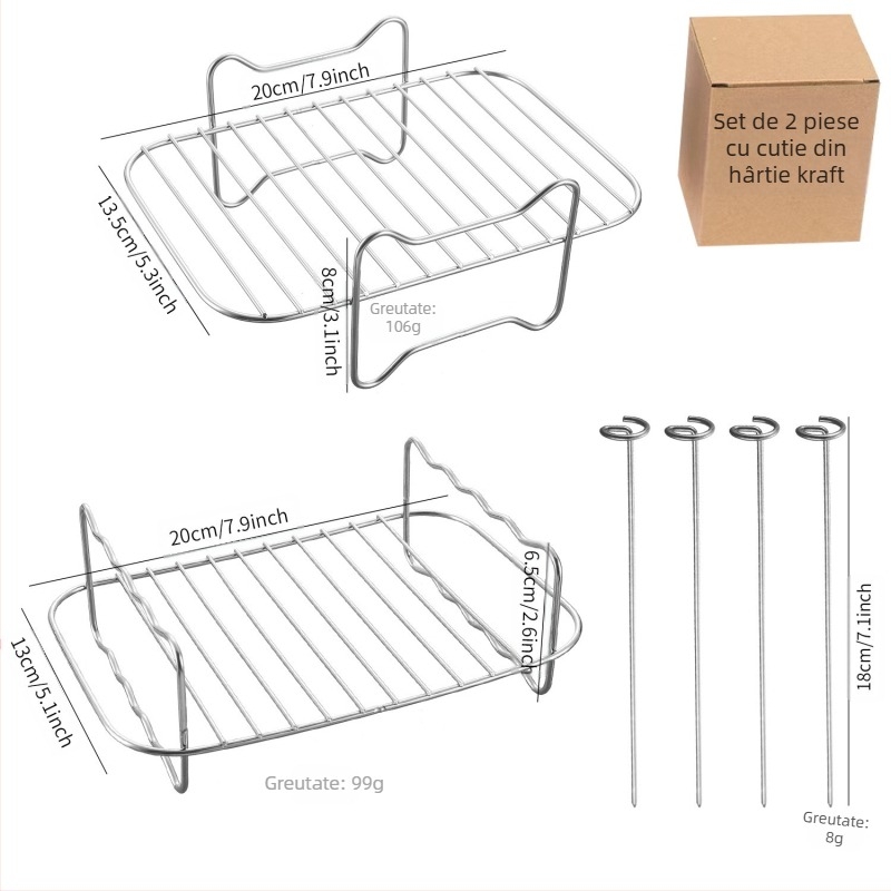 Grătar de friteuză cu aer din oțel inoxidabil 201, vânzare transfrontalieră, accesorii de uz casnic pentru oale duble cu grătar dreptunghiular cu 4 pini