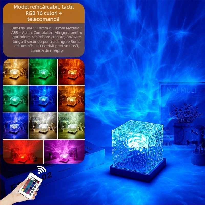 Lumină de noapte LED transfrontalieră Amazon Shadow, lumină de atmosferă cu unduiri de apă, iluminare ambientală, protecție pentru ochi, reglabilă în intensitate reglabilă
