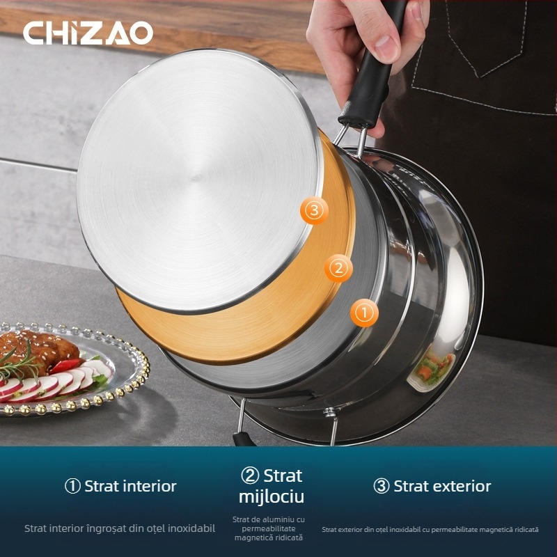 Friteuză din oțel inoxidabil transfrontalieră Amazon, oală multifuncțională pentru supă, oală pentru aburire și fierbere, oală pentru tăiței, cadou en-gros