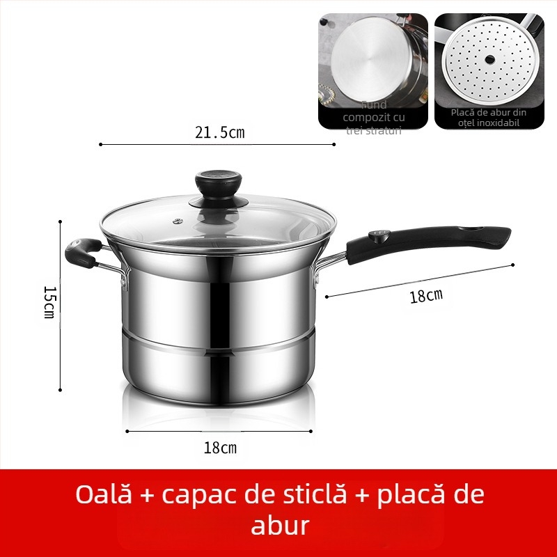 Friteuză din oțel inoxidabil transfrontalieră Amazon, oală multifuncțională pentru supă, oală pentru aburire și fierbere, oală pentru tăiței, cadou en-gros