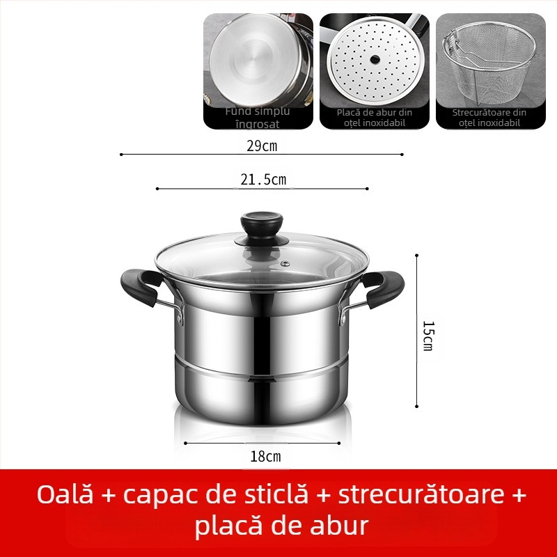Friteuză din oțel inoxidabil transfrontalieră Amazon, oală multifuncțională pentru supă, oală pentru aburire și fierbere, oală pentru tăiței, cadou en-gros