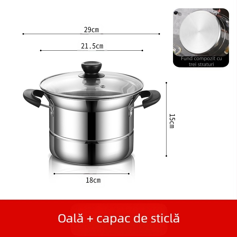 Friteuză din oțel inoxidabil transfrontalieră Amazon, oală multifuncțională pentru supă, oală pentru aburire și fierbere, oală pentru tăiței, cadou en-gros