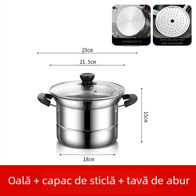 Friteuză din oțel inoxidabil transfrontalieră Amazon, oală multifuncțională pentru supă, oală pentru aburire și fierbere, oală pentru tăiței, cadou en-gros