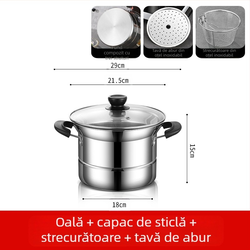 Friteuză din oțel inoxidabil transfrontalieră Amazon, oală multifuncțională pentru supă, oală pentru aburire și fierbere, oală pentru tăiței, cadou en-gros