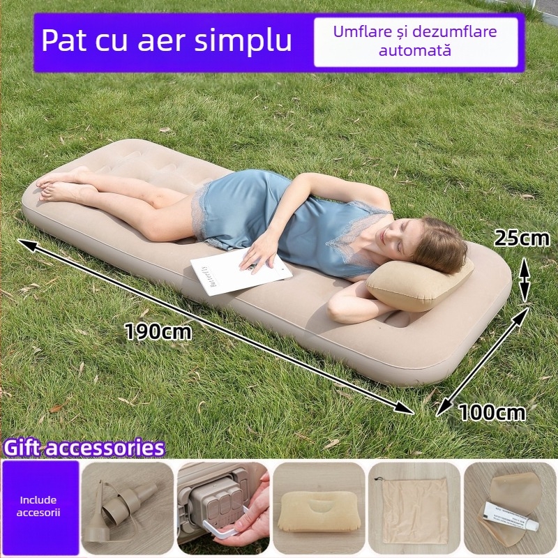 Saltea gonflabilă transfrontalieră nouă pentru exterior, pat gonflabil din PVC, cu pompă încorporată, saltea gonflabilă automată simplă și dublă