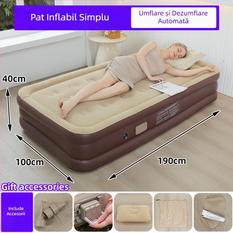 Saltea gonflabilă transfrontalieră nouă pentru exterior, pat gonflabil din PVC, cu pompă încorporată, saltea gonflabilă automată simplă și dublă