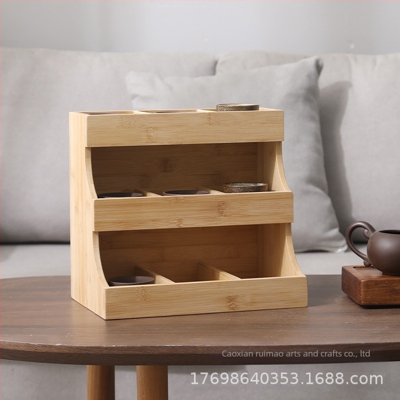 Raft de depozitare pentru pliculețe de ceai cu trei straturi, pentru uz casnic, pentru birou, din bambus, partiție, multi-grilă, raft de depozitare vertical, cutie de depozitare, raft pentru ceai