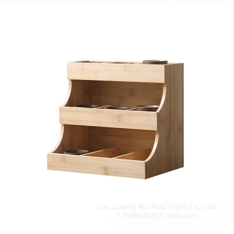 Raft de depozitare pentru pliculețe de ceai cu trei straturi, pentru uz casnic, pentru birou, din bambus, partiție, multi-grilă, raft de depozitare vertical, cutie de depozitare, raft pentru ceai