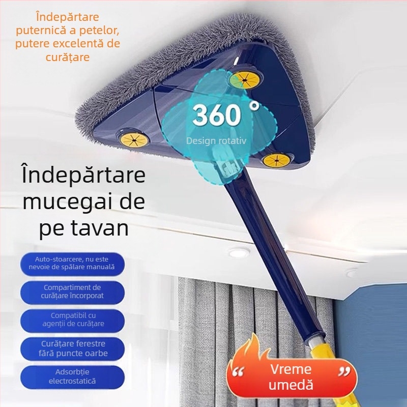 Mop triunghiular cu mâini libere, mop rotativ cu apă răsucită, curăță peretele, îndepărtează mucegaiul și curăță panourile de perete din tavan