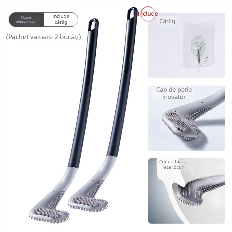 Perie de toaletă din silicon cu mâner lung, montată pe perete, pentru uz casnic, fără unghi mort, autocurățată, pentru golf