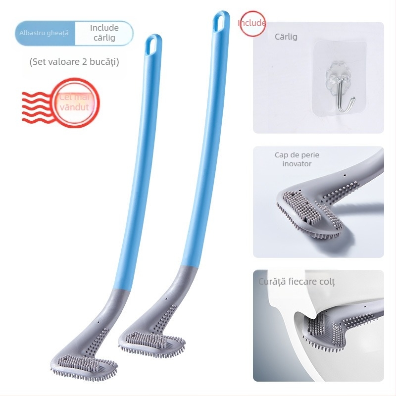 Perie de toaletă din silicon cu mâner lung, montată pe perete, pentru uz casnic, fără unghi mort, autocurățată, pentru golf