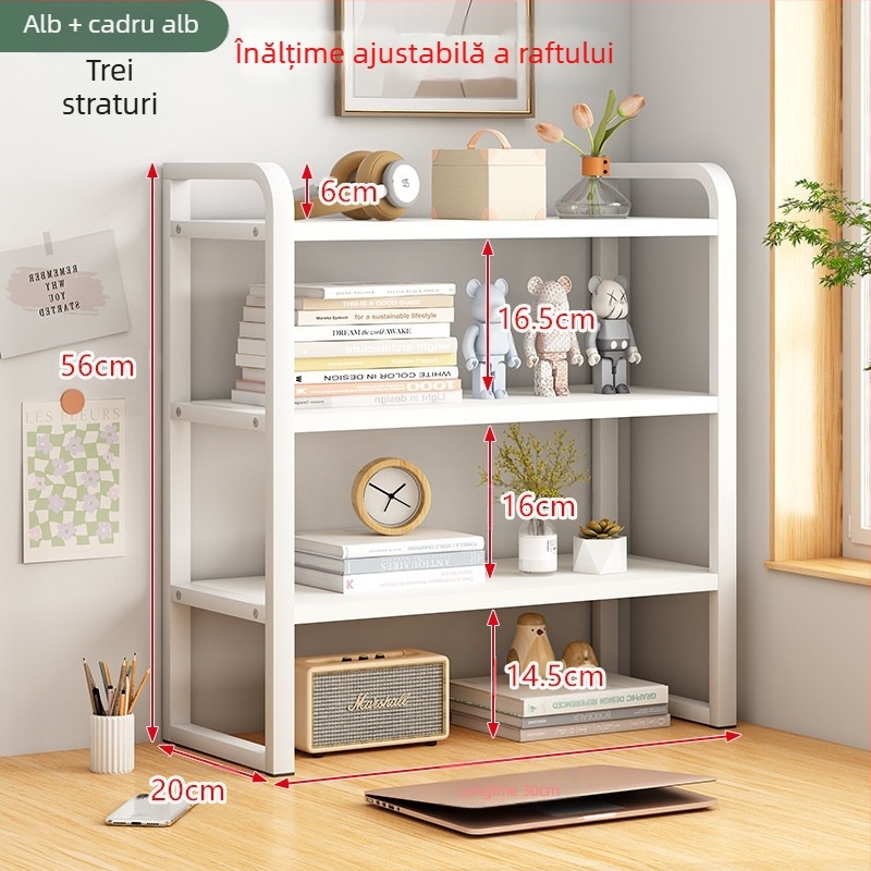 Raft de cărți reglabil, înalt, pentru birou, depozitare multistrat, raft de cărți pentru acasă, raft de cărți integrat pentru perete și podea, raft de cărți pentru desktop