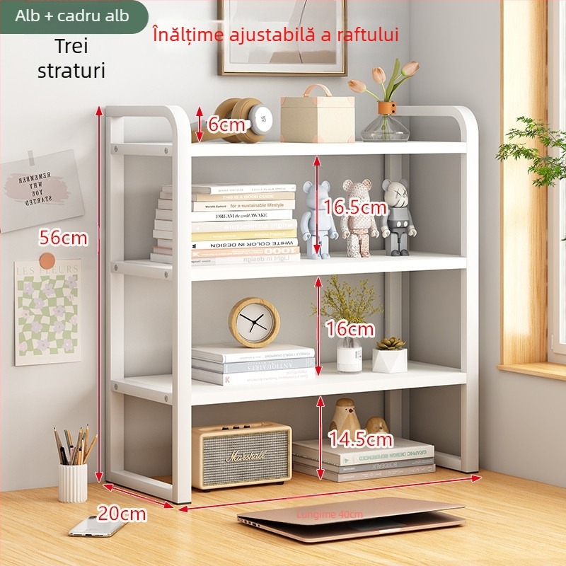 Raft de cărți reglabil, înalt, pentru birou, depozitare multistrat, raft de cărți pentru acasă, raft de cărți integrat pentru perete și podea, raft de cărți pentru desktop