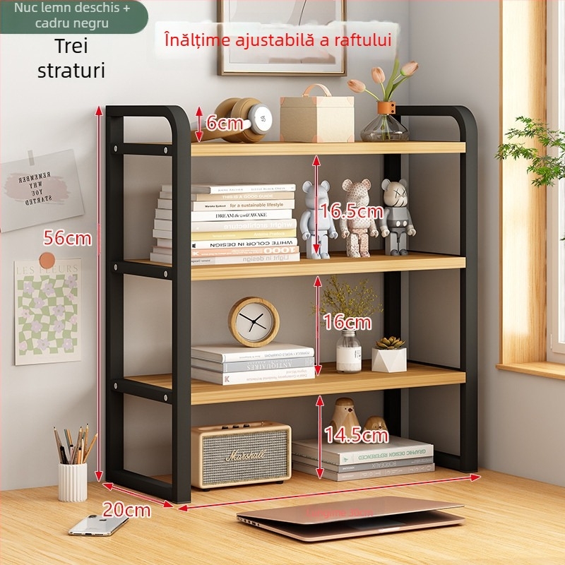 Raft de cărți reglabil, înalt, pentru birou, depozitare multistrat, raft de cărți pentru acasă, raft de cărți integrat pentru perete și podea, raft de cărți pentru desktop