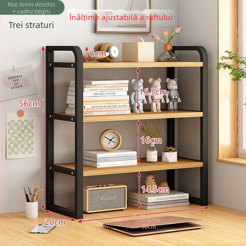 Raft de cărți reglabil, înalt, pentru birou, depozitare multistrat, raft de cărți pentru acasă, raft de cărți integrat pentru perete și podea, raft de cărți pentru desktop