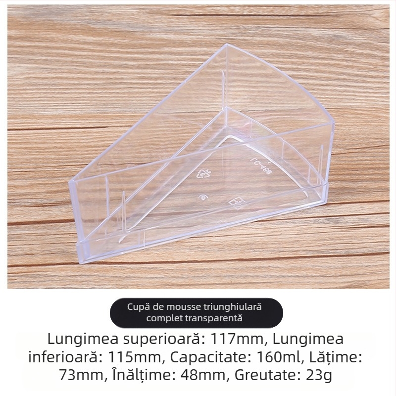 Cupă de mousse îngroșată triunghi de unică folosință PS din plastic dur pentru budincă, jeleu, înghețată, desert, tort, cutie