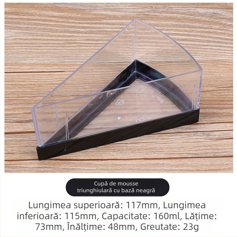 Cupă de mousse îngroșată triunghi de unică folosință PS din plastic dur pentru budincă, jeleu, înghețată, desert, tort, cutie