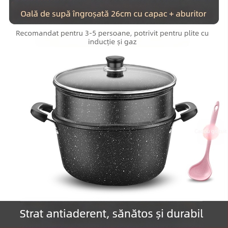 Oală de supă din piatră medicală, oală antiaderentă de uz casnic, oală universală cu două urechi, oală de supă de mare capacitate, oală pentru petrecere