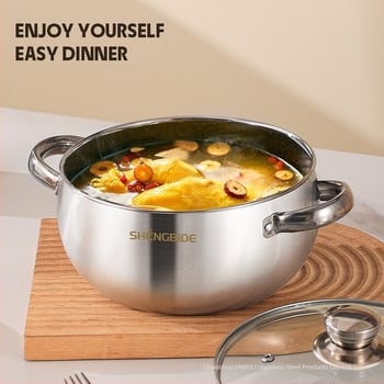 Oală de supă din oțel inoxidabil cu șase piese, oală de supă cu două urechi, oală de bucătărie, oală de supă, oală cu tăiței, oală fierbinte, oală de supă înaltă