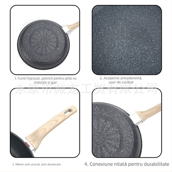 Tigaie antiaderentă din piatră vulcanică Maifan, tigaie de uz casnic pentru friptură, tigaie pentru clătite, tigaie pentru ouă, tigaie pentru clătite, aragaz cu inducție