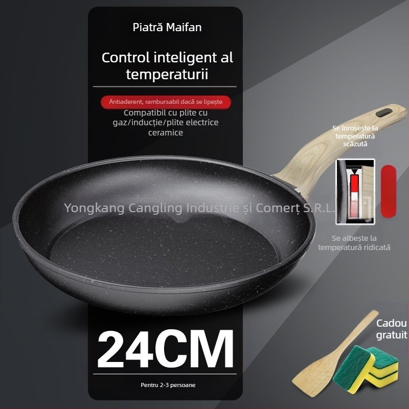 Tigaie antiaderentă din piatră vulcanică Maifan, tigaie de uz casnic pentru friptură, tigaie pentru clătite, tigaie pentru ouă, tigaie pentru clătite, aragaz cu inducție
