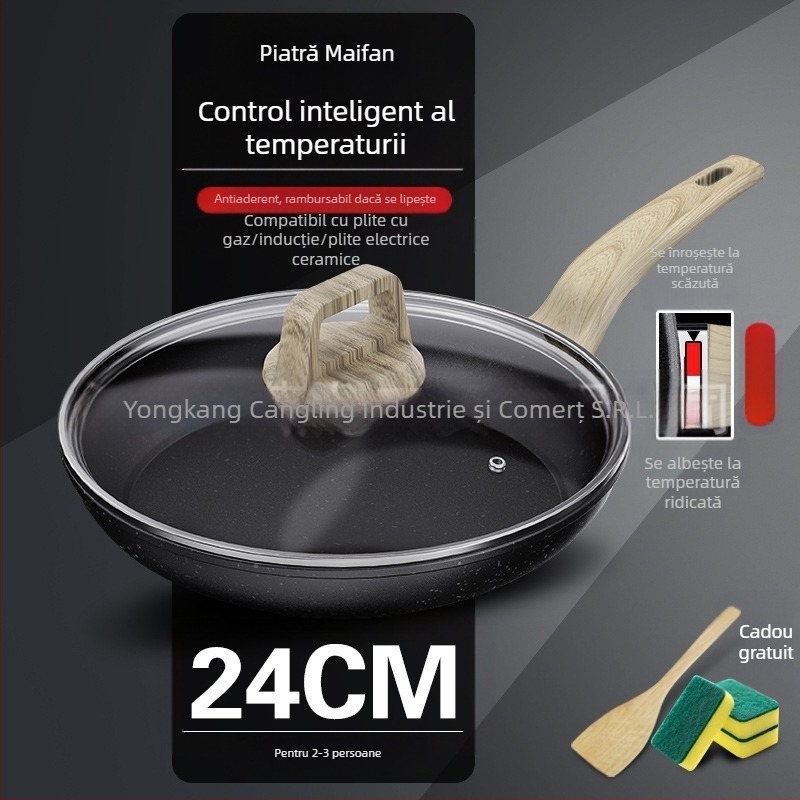 Tigaie antiaderentă din piatră vulcanică Maifan, tigaie de uz casnic pentru friptură, tigaie pentru clătite, tigaie pentru ouă, tigaie pentru clătite, aragaz cu inducție