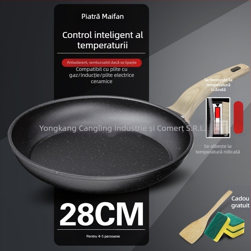 Tigaie antiaderentă din piatră vulcanică Maifan, tigaie de uz casnic pentru friptură, tigaie pentru clătite, tigaie pentru ouă, tigaie pentru clătite, aragaz cu inducție