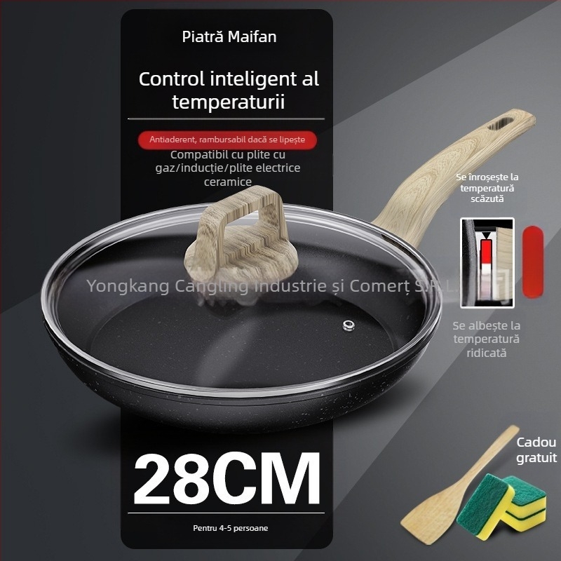 Tigaie antiaderentă din piatră vulcanică Maifan, tigaie de uz casnic pentru friptură, tigaie pentru clătite, tigaie pentru ouă, tigaie pentru clătite, aragaz cu inducție
