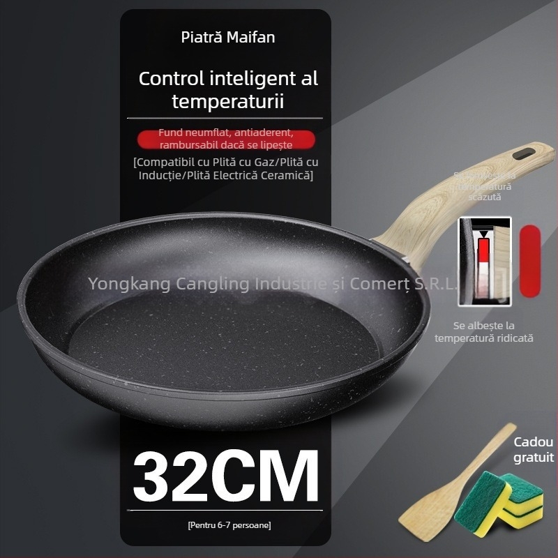 Tigaie antiaderentă din piatră vulcanică Maifan, tigaie de uz casnic pentru friptură, tigaie pentru clătite, tigaie pentru ouă, tigaie pentru clătite, aragaz cu inducție