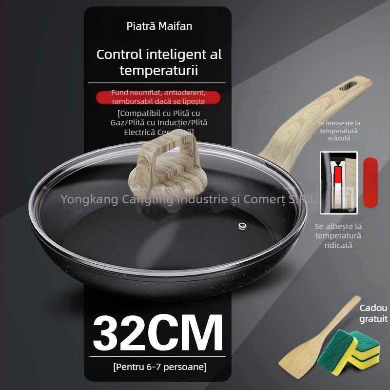 Tigaie antiaderentă din piatră vulcanică Maifan, tigaie de uz casnic pentru friptură, tigaie pentru clătite, tigaie pentru ouă, tigaie pentru clătite, aragaz cu inducție