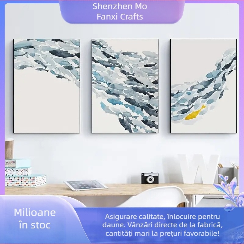 Călătorie cu pește pentru a face bani, triplu miez fără ramă, stil nordic, canapea de living, fundal, pictură agățată, lumină de nișă, pictură decorativă avansată de lux