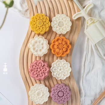 [Zece bucăți de semințe de lotus] formă de tort de lună 75g tridimensională, presiune manuală, plastic abraziv, instrumente chinezești de copt