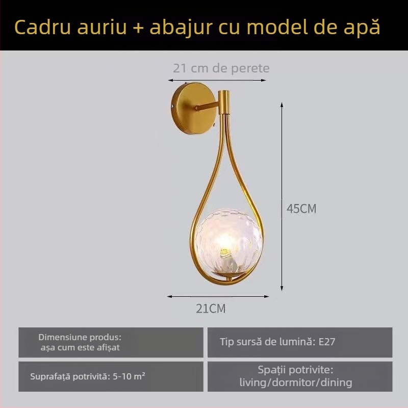 Lampă de perete în stil nordic, lampă de noptieră pentru living, dormitor, personalizată, creativă, din fier forjat, culoar, balcon, coridor, lampă de perete din sticlă