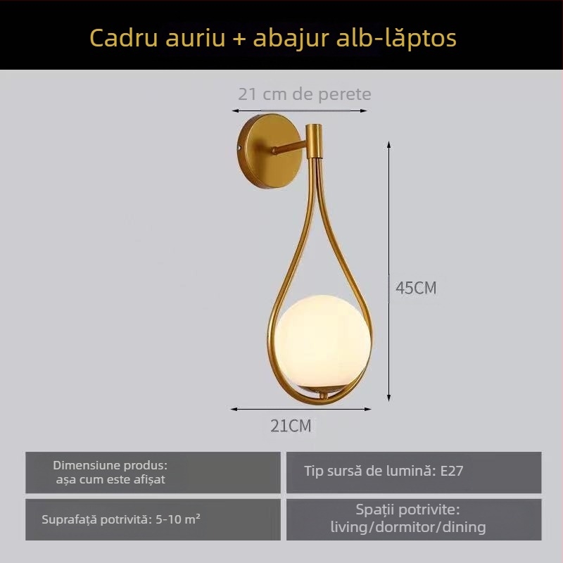 Lampă de perete în stil nordic, lampă de noptieră pentru living, dormitor, personalizată, creativă, din fier forjat, culoar, balcon, coridor, lampă de perete din sticlă