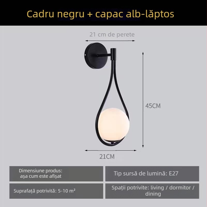Lampă de perete în stil nordic, lampă de noptieră pentru living, dormitor, personalizată, creativă, din fier forjat, culoar, balcon, coridor, lampă de perete din sticlă