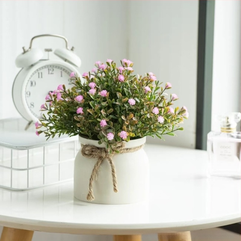 Ornamente mici cu plante în ghiveci pentru sufragerie, flori artificiale, plante decorative pentru casă, plante verzi simulate, respirația bebelușului, decorare cu plante verzi artificiale